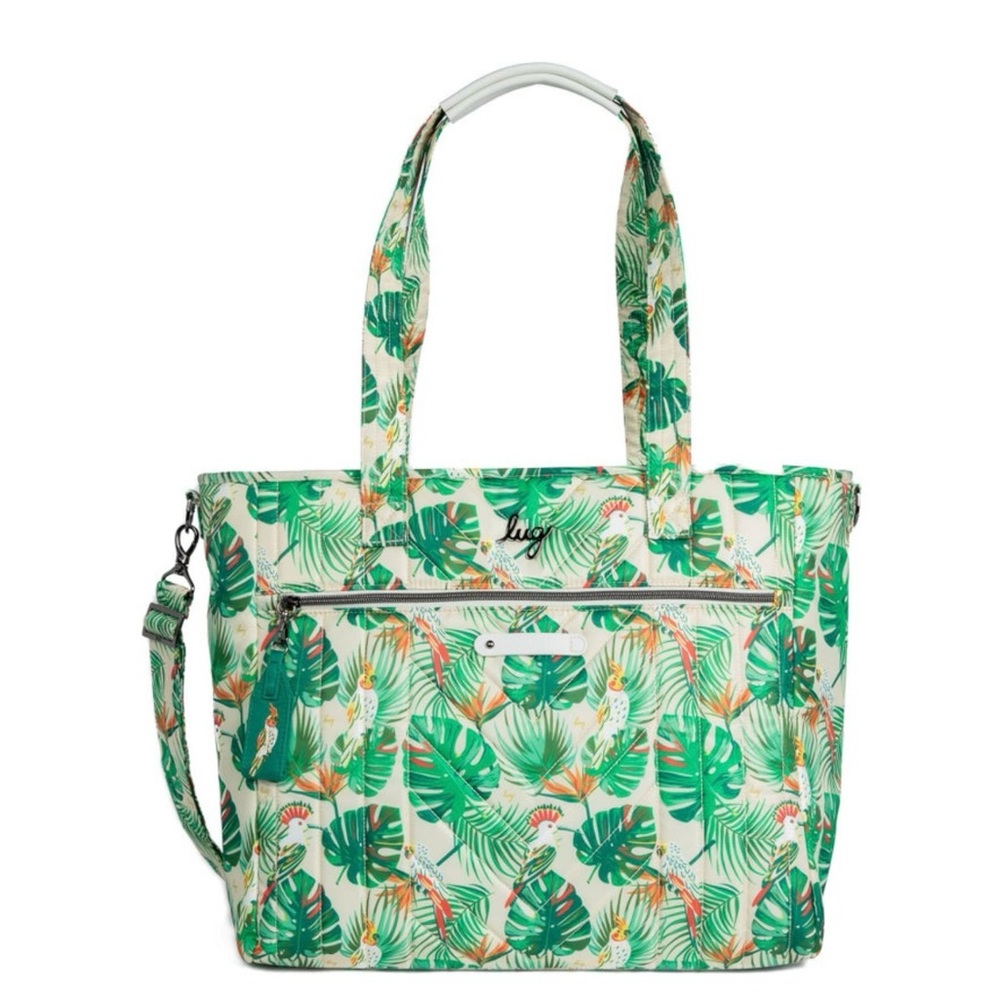 Lug NWT TROPICAL BIRDS Green Cream Convertible Tote Bag